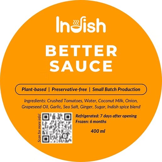 Indish Foods Better Sauce label